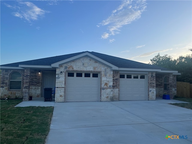 single story home with a garage