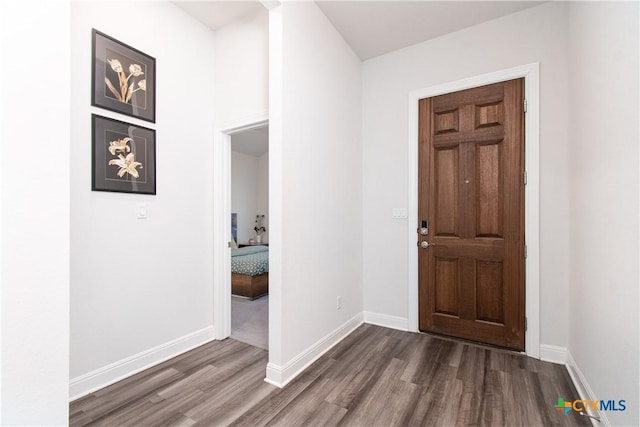 foyer entrance with dark hardwood / wood-style floors