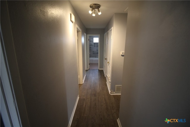 corridor featuring dark wood-type flooring