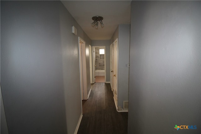 hall with dark hardwood / wood-style flooring