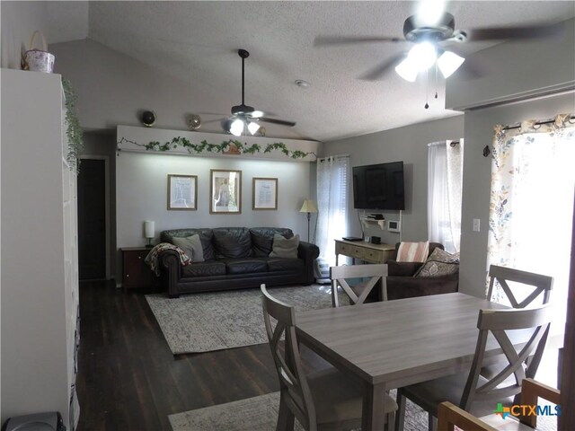 310 Rattan Dr, Victoria, TX 77901 - dining area with a ceiling fan, dark wood-style flooring, and lofted ceiling