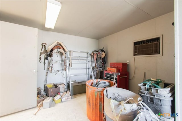 garage with an AC wall unit