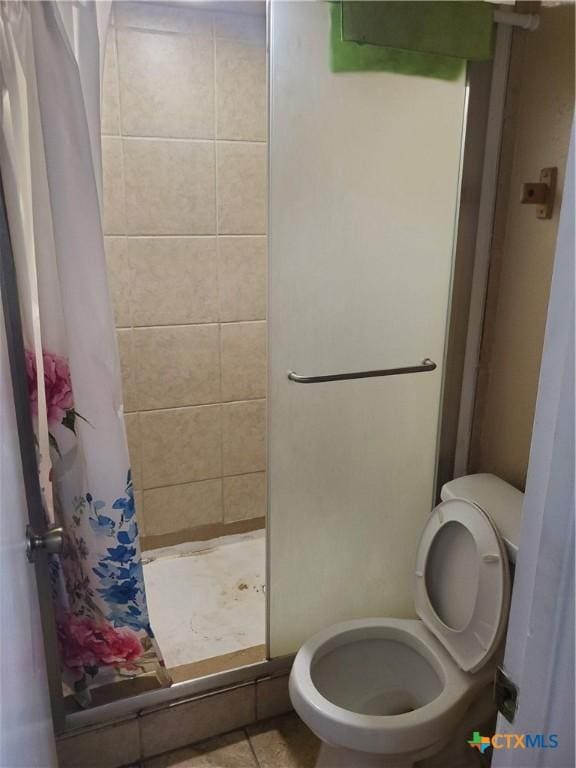 bathroom featuring toilet and a shower with shower curtain