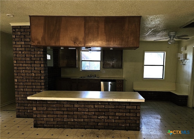 kitchen featuring dishwasher, a textured ceiling, a healthy amount of sunlight, and sink