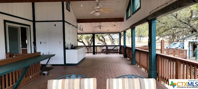 wooden terrace with ceiling fan