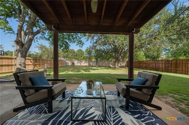 16503 Lounsbury Pl, Austin, TX 78717 - fenced backyard featuring a patio and an outdoor living space