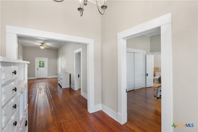 hallway with dark wood-type flooring