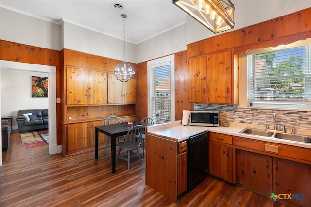 kitchen with dark hardwood / wood-style floors, sink, and black dishwasher