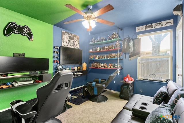 1037 Declaration Dr, Copperas Cove, TX 76522 - carpeted home office featuring ceiling fan and baseboards