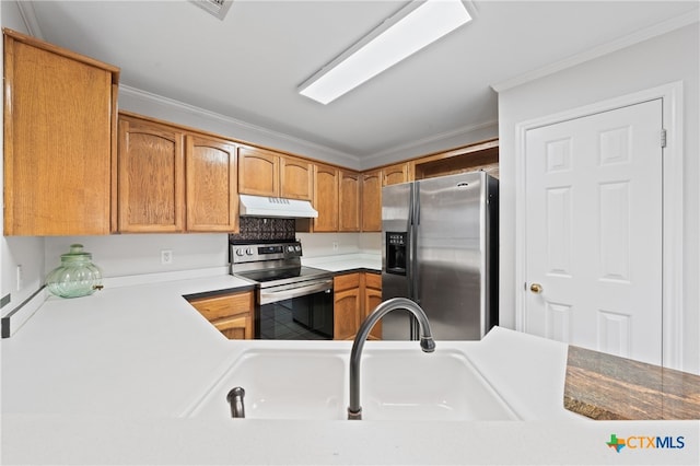 kitchen featuring crown molding, sink, and stainless steel appliances