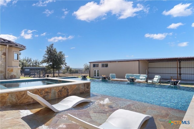 view of swimming pool featuring pool water feature