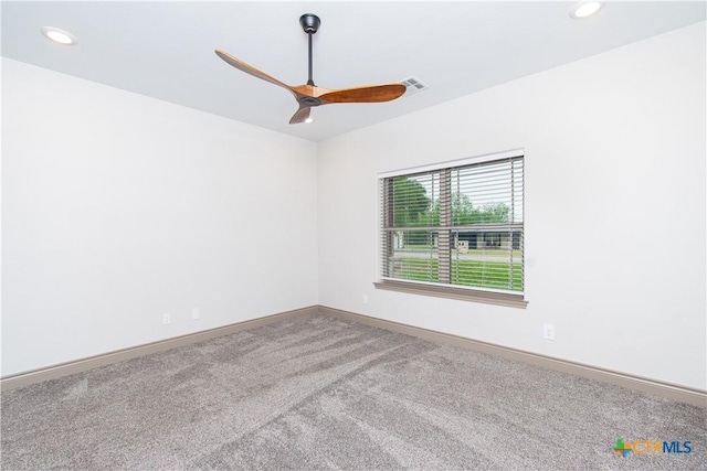 6864 Moffat Loop, Temple, TX 76502 - carpeted empty room featuring recessed lighting, ceiling fan, visible vents, and baseboards