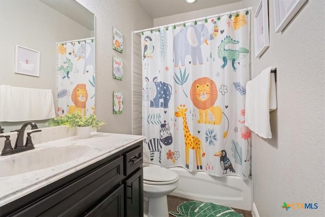 1606 Fiddle Wood Way, Temple, TX 76502 - full bath with vanity, a textured wall, toilet, and shower / tub combo