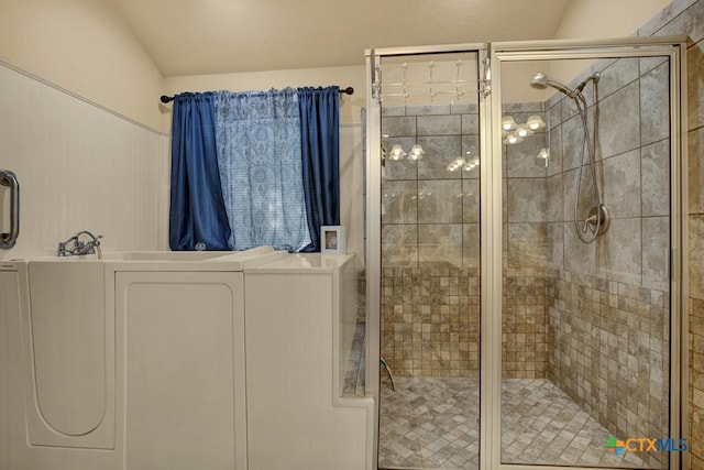 bathroom with a stall shower