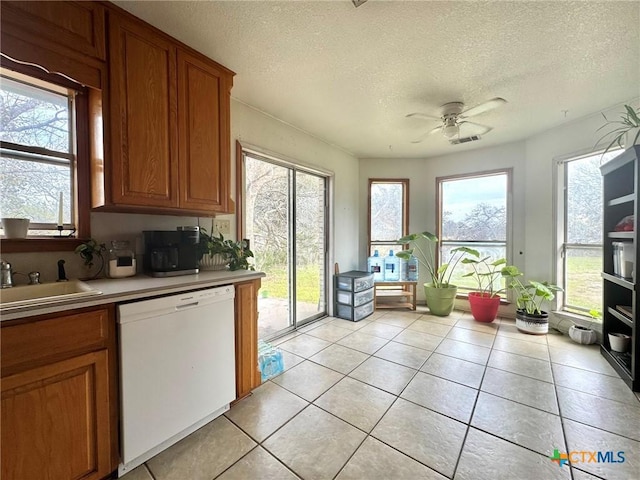 kitchen featuring sink, a wealth of natural light, dishwasher, and ceiling fan