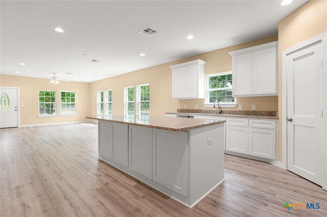 kitchen featuring light wood-type flooring, white cabinetry, and a healthy amount of sunlight