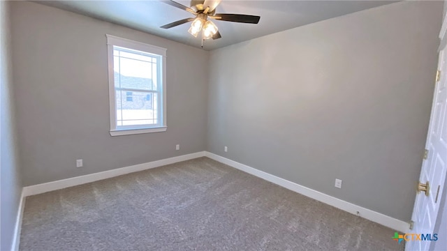 spare room featuring carpet and ceiling fan