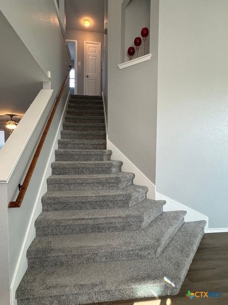 stairway featuring hardwood / wood-style flooring