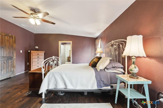 797 N State Highway 95, Bastrop, TX 78602 - bedroom featuring vaulted ceiling, wood finished floors, ceiling fan, and ensuite bathroom