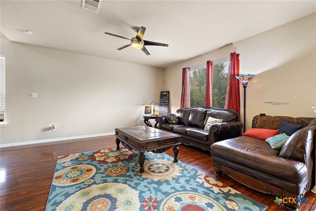 326 Comal Run, Hutto, TX 78634 - living room with wood finished floors and a ceiling fan