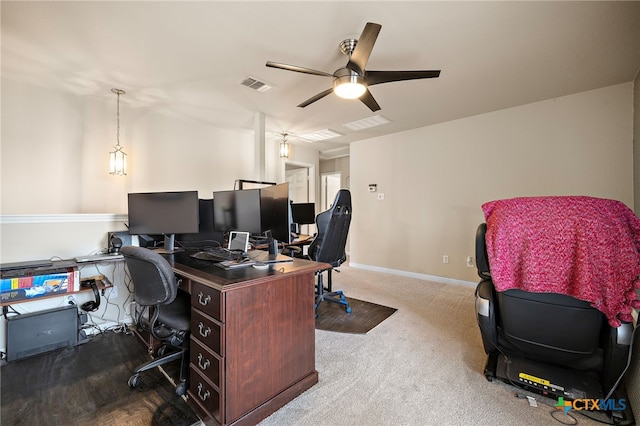 326 Comal Run, Hutto, TX 78634 - home office featuring ceiling fan and carpet flooring