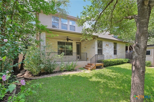 12109 Bryony Dr, Austin, TX 78739 - view of front of house with stone siding and a ceiling fan