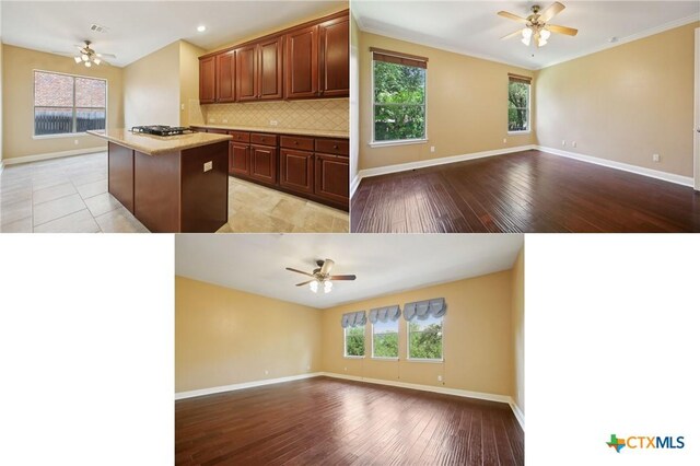 12109 Bryony Dr, Austin, TX 78739 - kitchen with open floor plan, ceiling fan, a kitchen island, healthy amount of natural light, and recessed lighting