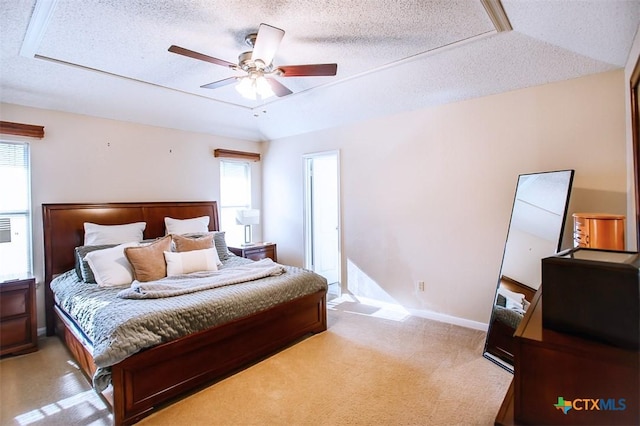 209 Brookway Dr, Killeen, TX 76542 - bedroom with light colored carpet, a textured ceiling, and a ceiling fan