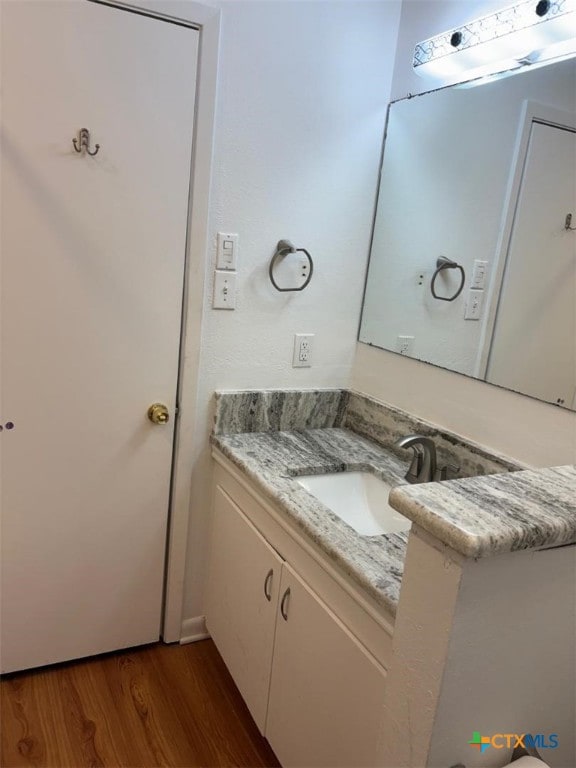 bathroom featuring wood finished floors and vanity