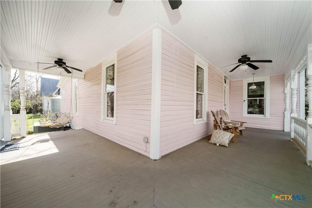 view of patio / terrace featuring covered porch and ceiling fan