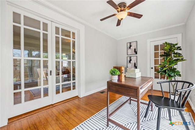 610 N 7th St, Temple, TX 76501 - office space featuring wood-type flooring, crown molding, and a ceiling fan