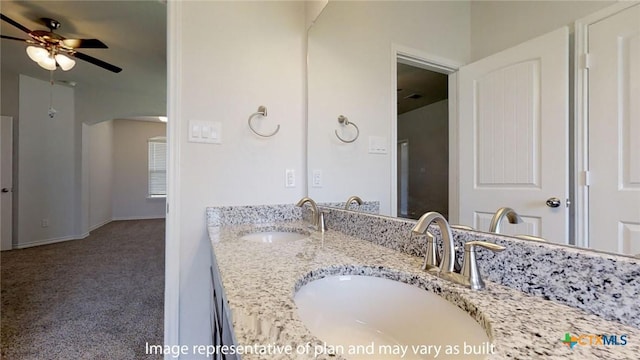 5105 Othello Dr, Belton, TX 76513 - bathroom with ceiling fan and double vanity