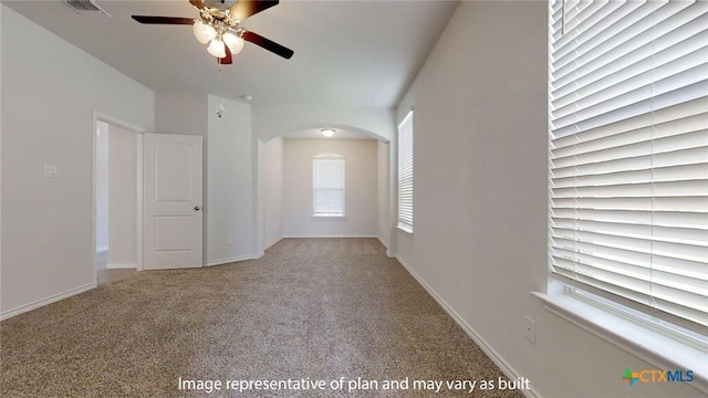 5105 Othello Dr, Belton, TX 76513 - carpeted spare room featuring ceiling fan and arched walkways