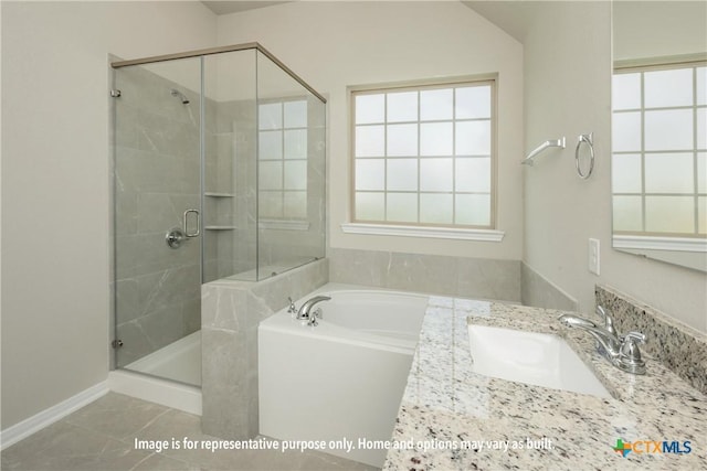 1824 Ember Dr, Temple, TX 76502 - bathroom featuring a stall shower, a garden tub, and vanity