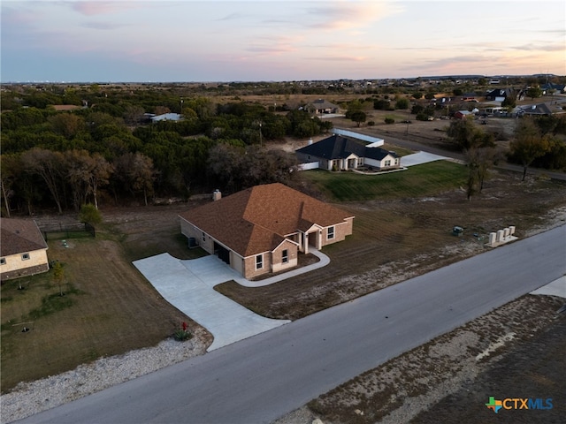 view of aerial view at dusk