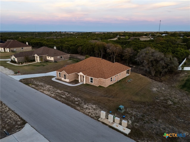 view of aerial view at dusk