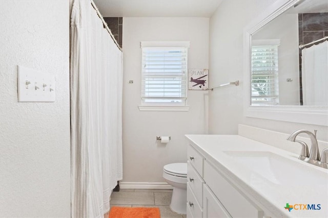 17179 Cyclone Rd, Burlington, TX 76519 - bathroom with vanity, tile patterned floors, and a shower with curtain