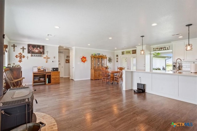17179 Cyclone Rd, Burlington, TX 76519 - living room featuring ornamental molding, recessed lighting, and wood finished floors