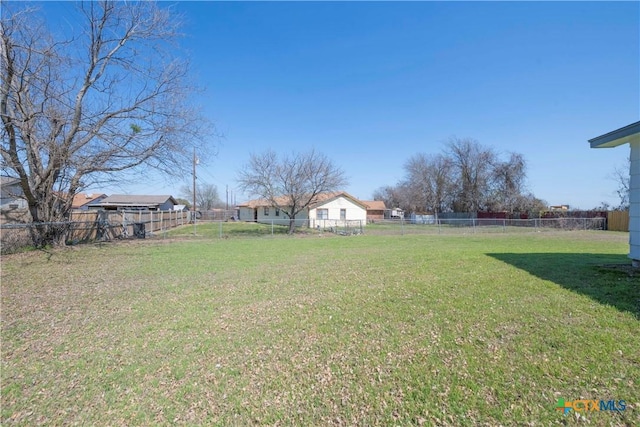 view of yard with a fenced backyard