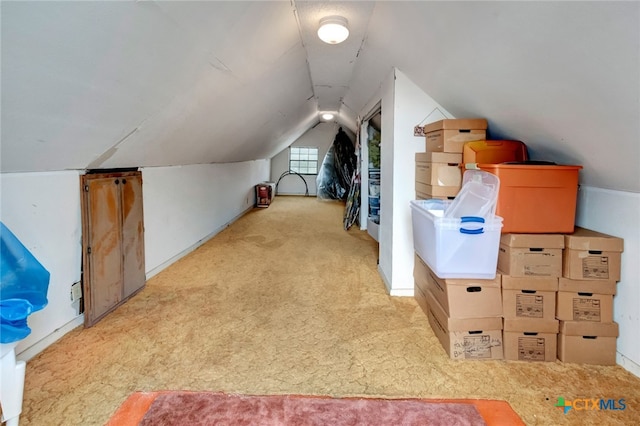 bonus room featuring light carpet and vaulted ceiling