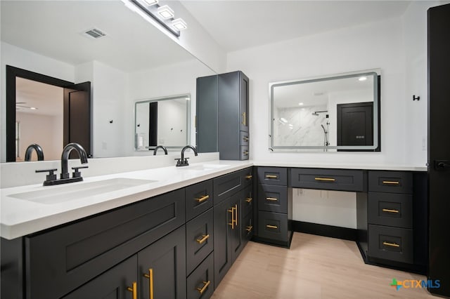 bathroom featuring hardwood / wood-style floors and vanity