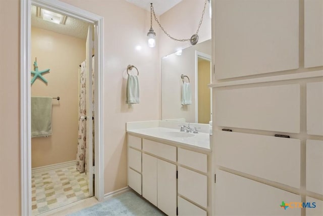 910 Mill Creek Dr, Salado, TX 76571 - full bath with vanity, a shower with shower curtain, and tile patterned floors