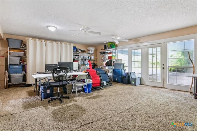 910 Mill Creek Dr, Salado, TX 76571 - carpeted office space with a textured ceiling and ceiling fan