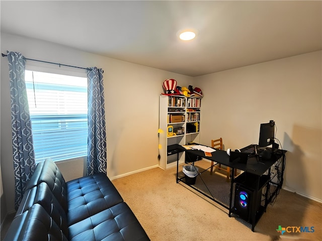 view of carpeted home office