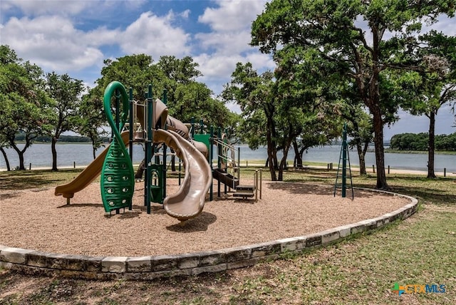 communal playground featuring a water view