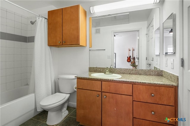 2502 Leon St Unit 201, Austin, TX 78705 - bathroom with vanity, toilet, tile patterned floors, shower / bath combination with curtain, and visible vents