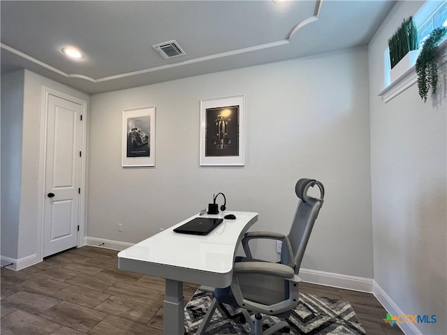 4201 Arques Ave, Round Rock, TX 78681 - office space featuring baseboards and dark wood-type flooring