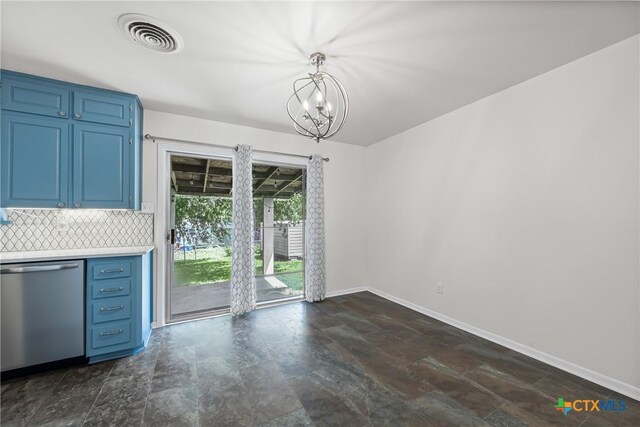 2307 Crescent Dr, Copperas Cove, TX 76522 - unfurnished dining area with stone finish floors and a chandelier