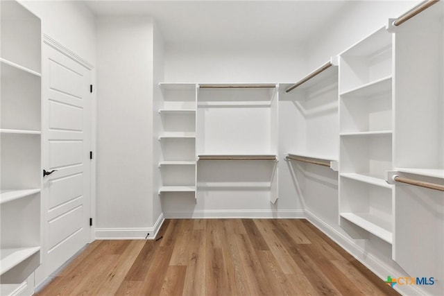 spacious closet with light hardwood / wood-style flooring