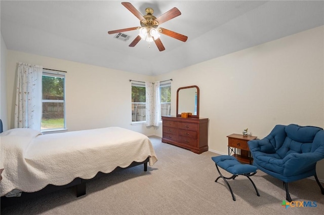 104 Missouri Dr, Harker Heights, TX 76548 - bedroom featuring light colored carpet, multiple windows, ceiling fan, and baseboards